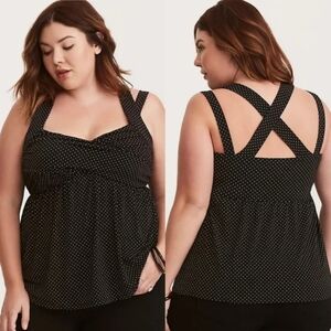 Torrid Women's Black and White Polka Dot Crisscross Babydoll Tank Size 2X